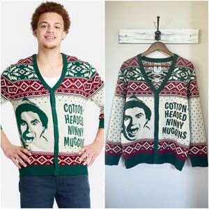 ELF MOVIE L M Unisex Cotton Headed Ninny Muggins Ugly Christmas Sweater Cardigan